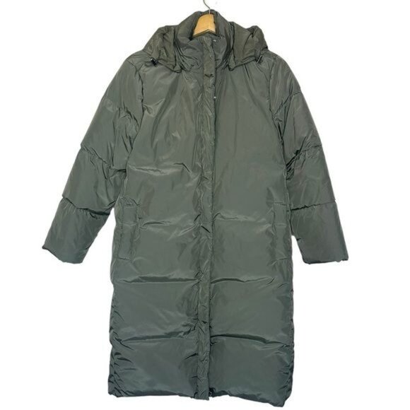 Jenni Kayne Long Down Puffer Jacket in Sage Green Size L - Picture 2 of 12